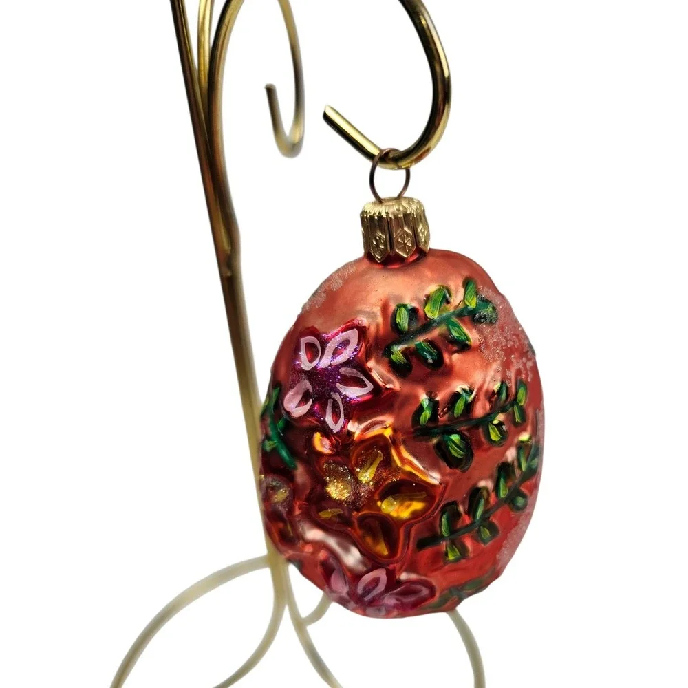 Hand Painted‎ Christopher Radko Ornament Glitter Pink Coral Christmas Decor